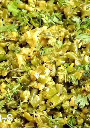 A picture of Beans Poriyal Beans stir fry.