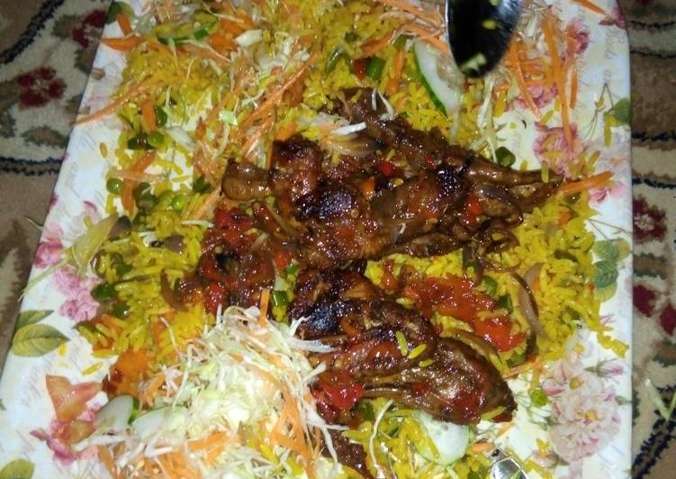 Recipe of Favorite Fried rice with pepper chicken and salad