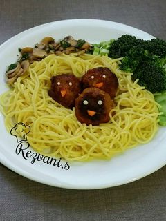 عکسی از دستور ماکارونی با کوفته ریزه یا گوشت قلقلی و قارچ
