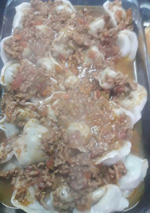 Una foto de Agnolotti de verdura con salsa boloñesa para mi amiga