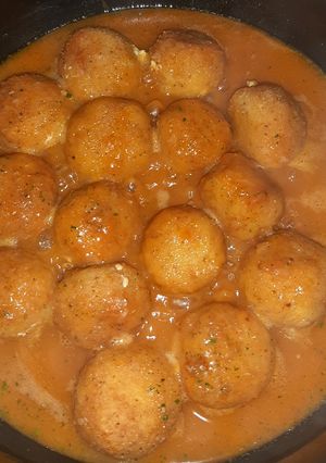 Una foto de 🐟Albóndigas de merluza y langostinos🦐