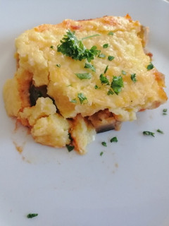 A picture of Eggplant and mushroom polenta bake.