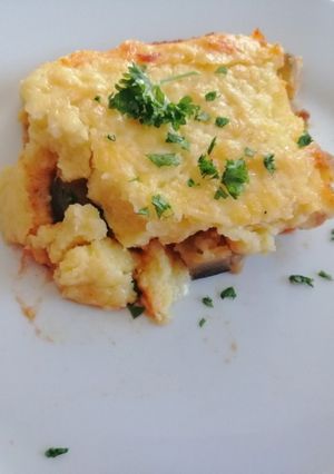 A picture of Eggplant and mushroom polenta bake.