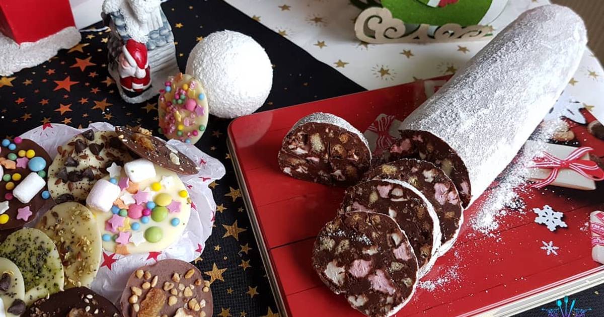 Recette Saucisson de Noël au Chocolat, Chamallow et Petits-Beurre