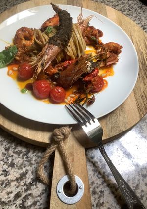 Une photo de Sea 🌊pasta 🦐gambas 🦞