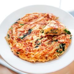 Spanish omelet with spinach and cheese A picture of Spanish omelet with spinach and cheese.