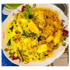A picture of Biranj/Basanti Pulao or Kesari Meethi Chawal: A Vasant Panchami Special Dish.