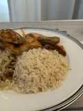 Poulet au four avec haricots blancs et riz blanc