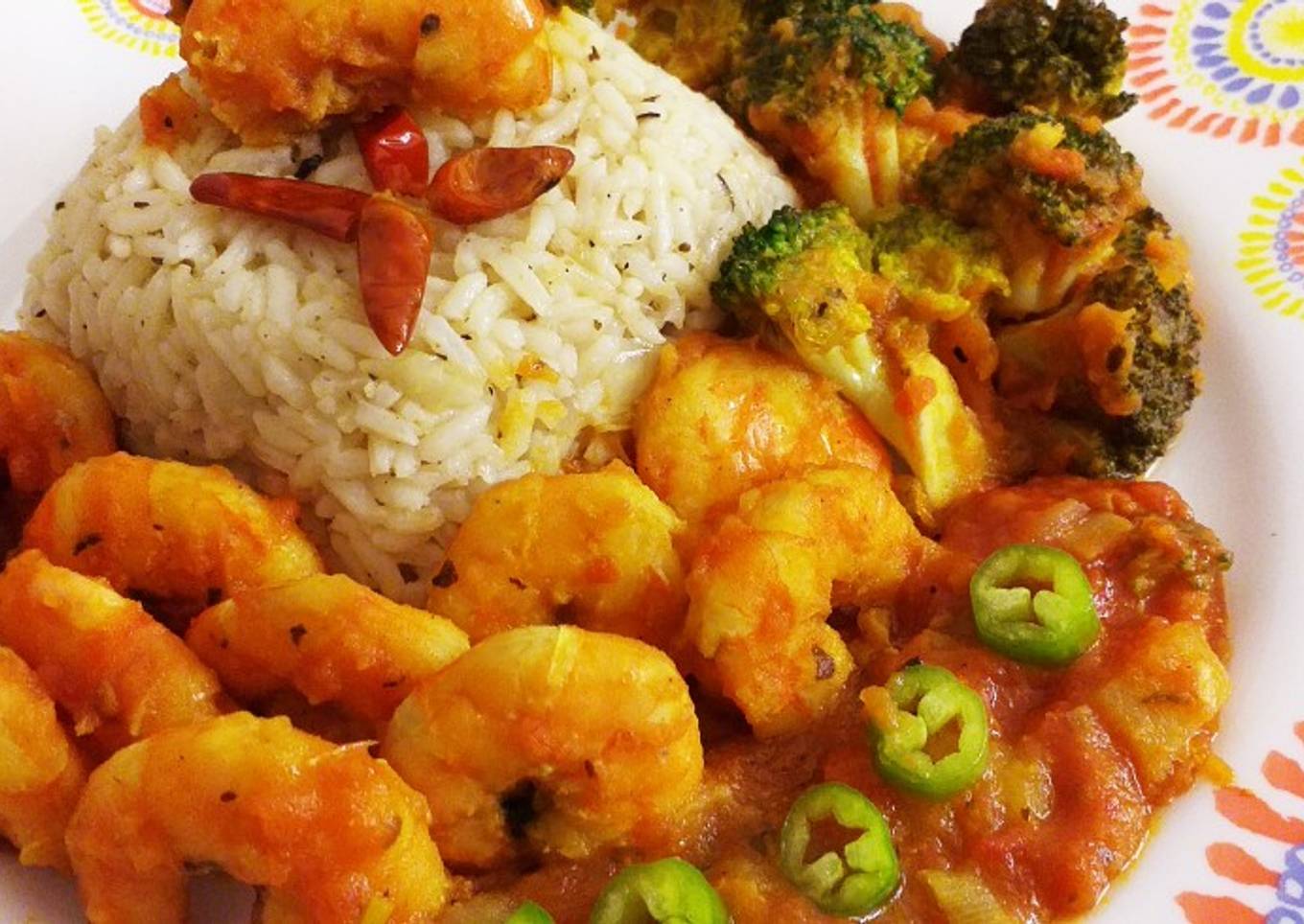 Riz avec crevette et brocoli