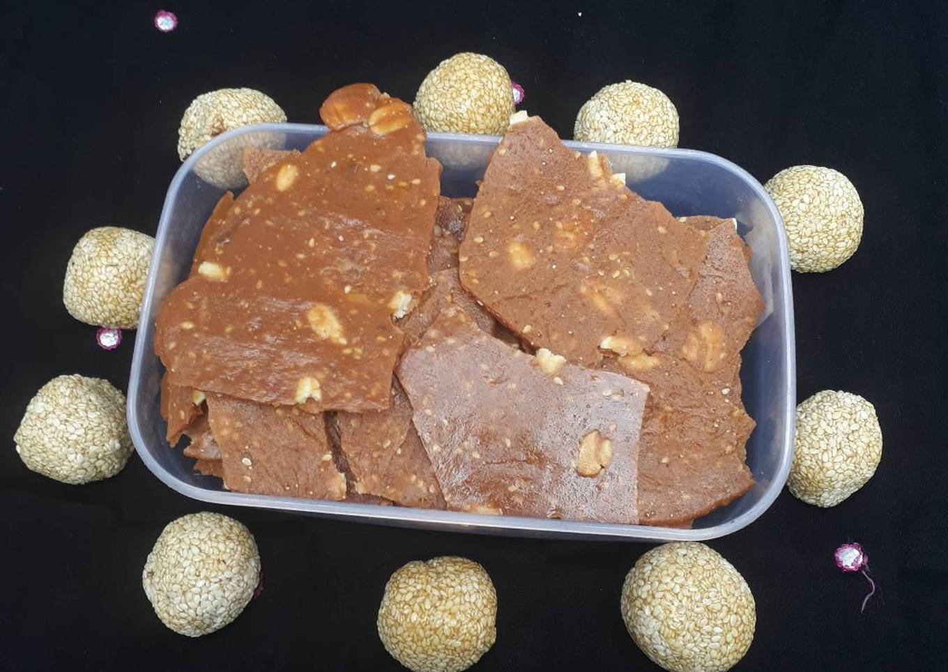 Sesame soft laddu and chikki.