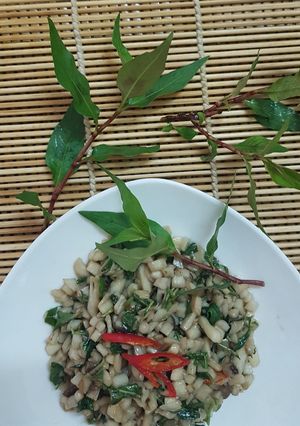 Hình của món Nấm đùi gà xào rau răm.