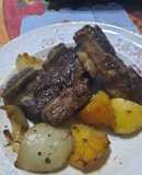 Tira de asado con papa y cebolla (al horno en bolsa)