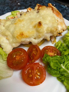 Una foto de Carne de langosta a la parmesana al horno