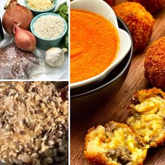 A picture of Arancini with Wagyu Beef Sweet Italian Sausage and Cheese.