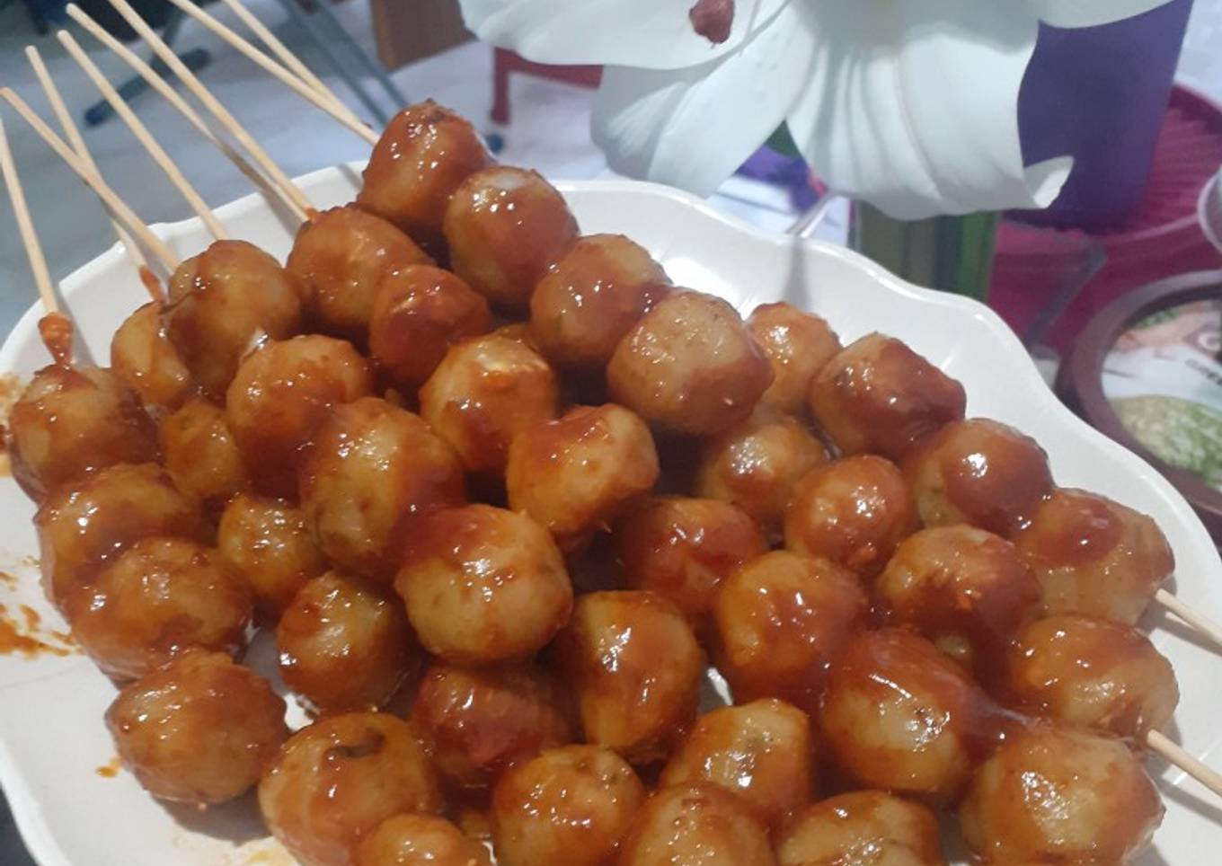 Sate Cilok daun jeruk bakar saus pedas