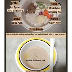 A picture of Bubur ati ayam with buncis wortel kembang kol menu mpasi lengkap.