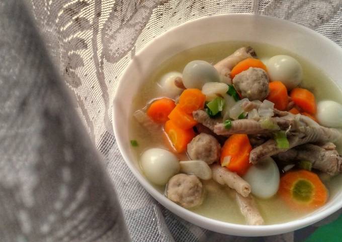 Quail Eggs Chicken Feet Carrots and Meatballs Soup