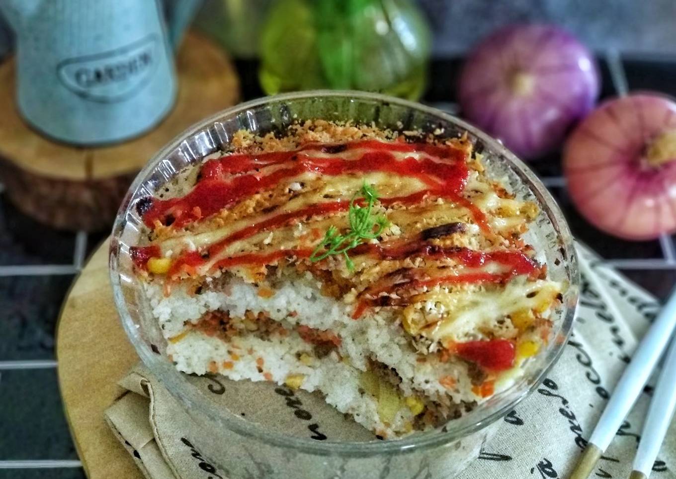 Layered Corn & Minced Meat Baked Rice 🍚