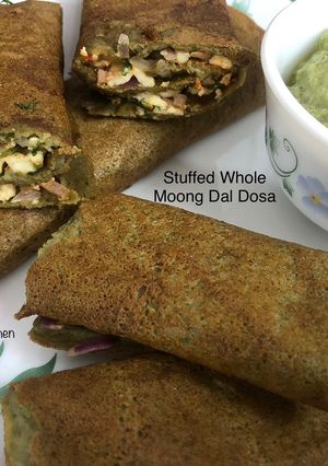 A picture of Stuffed Whole Moong Dal Dosa.