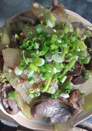 Hình của món Bí đao xào lòng gà.