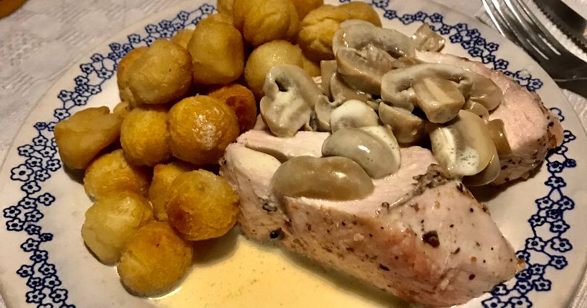 Pollo al champiñón con papas noisette Receta de Ivan Cabeleira- Cookpad