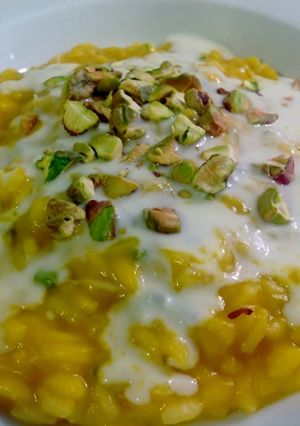 Foto di Risotto con zucca, crema di gorgonzola e pistacchi