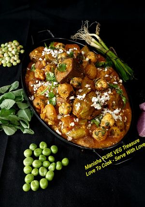 A picture of Undhiyu - Kathiyawadi Undhiyu - Winter Special Gujarati Cuisine.
