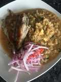 Quinua guisada y pescado frito