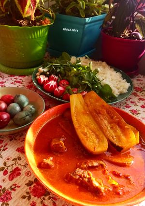 عکسی از دستور خورش کدو سبز با کته