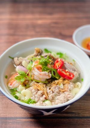 Hình của món Nui Nấu Tôm Thịt.