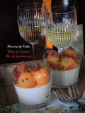 Mousse de feta, billes de melon et dés de jambon cru