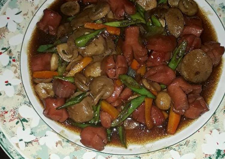 Mushrom sosis with teriyaki sauce
