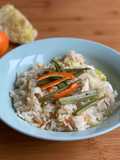 Pilaf di scorze di clementina, gambi di carciofo e julienne di iceberg