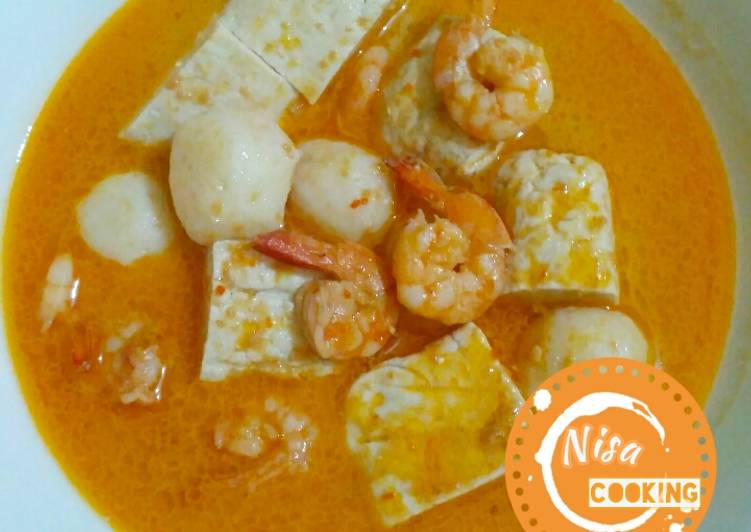 Resep 217. Sayur Santan Tahu, Bakso Ikan dan Udang, Lezat