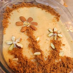 A picture of Custard kheer with candi topping.