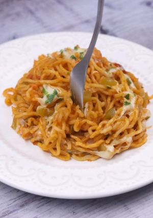 Une photo de Spaghettis instantanées au poivron