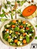 Ensalada de melón cantaloupe y galia con queso feta