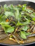 Stir Fried Razor Clams (Navajas) with Fresh Chili and Sweet Basil