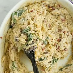 A picture of Orzo Pasta Bake w/ Sun Dried Tomatoes.