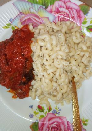 A picture of Macaroni en stew.