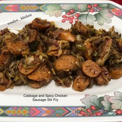 A picture of Cabbage and Spicy Chicken Sausage Stir Fry.