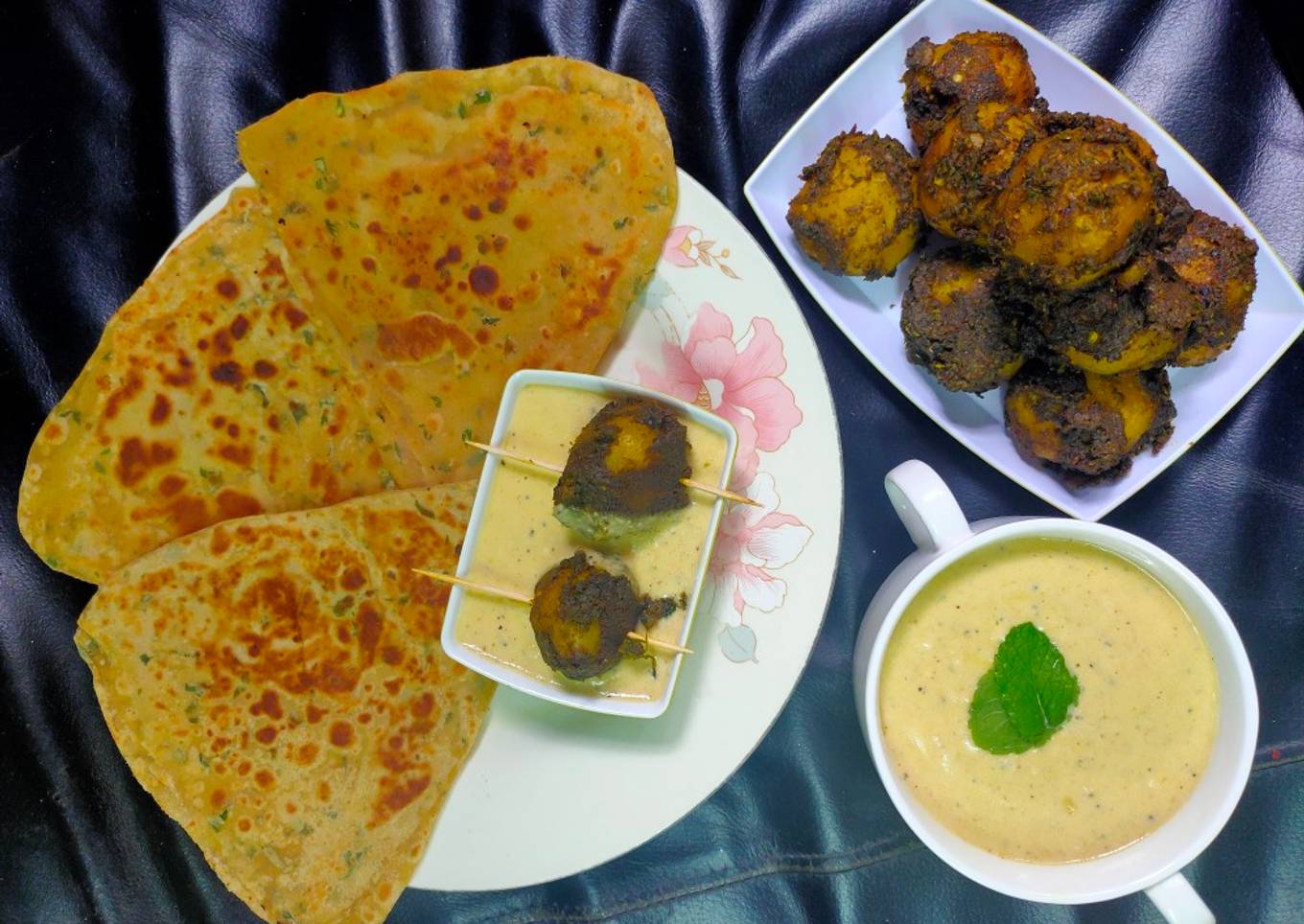 Mint masala BBQ potatoes with cheesy white gravy