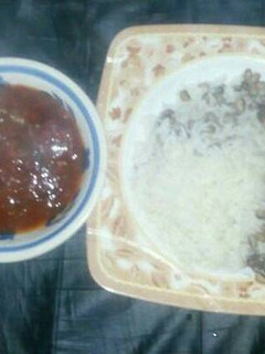 A picture of Bean rice and stew.