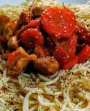 GULASH De Pollo,🍝sobre Espaguettis...!
