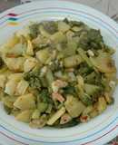 Espárragos verdes con patatas al horno