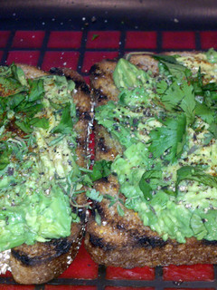 A picture of grilled avocado toast.