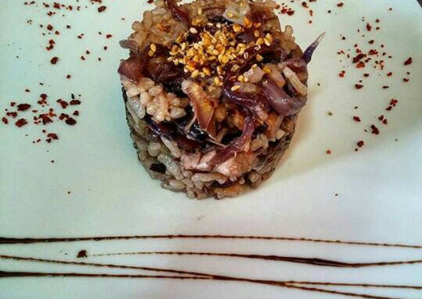 Arroz con lombarda y nueces