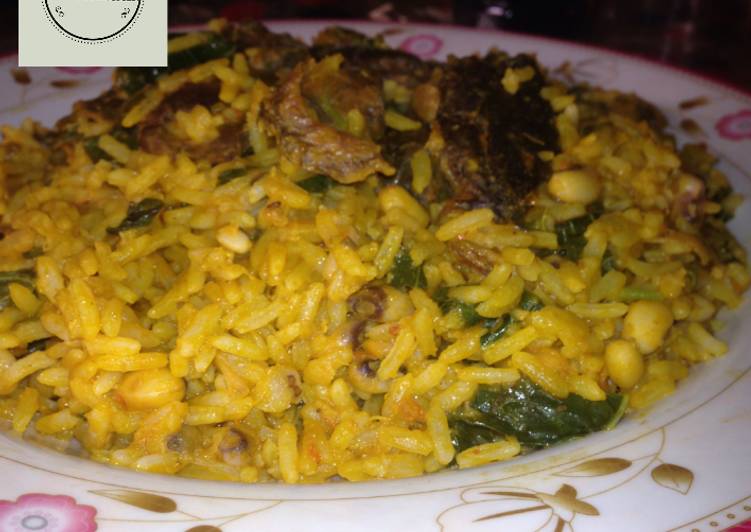Steps to Make Perfect Palm oil rice and beans jallof with spinach