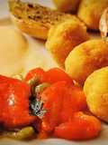 Cod Croquettes with Roasted Peppers and Potatoes