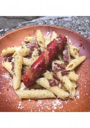 Foto resep Penne Aglio Olio with Smoked Beef and Sausage